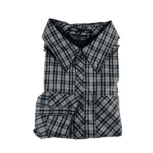 NAU Gray Plaid Polyester Waterproof Long Sleeve Snap Up Shirt Mens Size XL